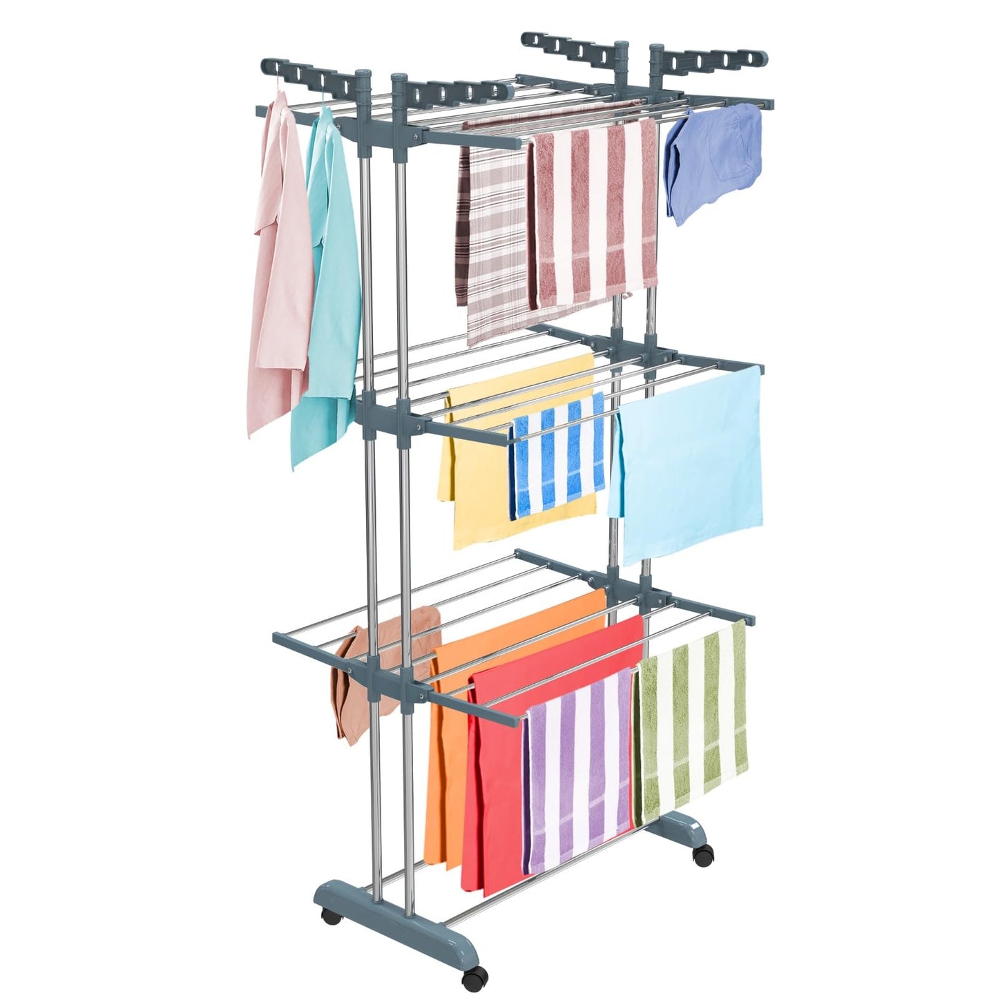 LiMETRO STEEL Stainless Steel Foldable Cloth Dryer Stand Double Rack Cloth Stands for Drying Clothes Steel (Cross), 120x54x4 cm