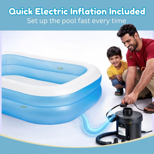 Toy Imagine 6.5 ft Inflatable Family Swimming Pool for Kids & Adults | Rectangular Pool with Electric Pump | Thick PVC | Multi-Use: Pool, Ball Pit, Bathtub & More