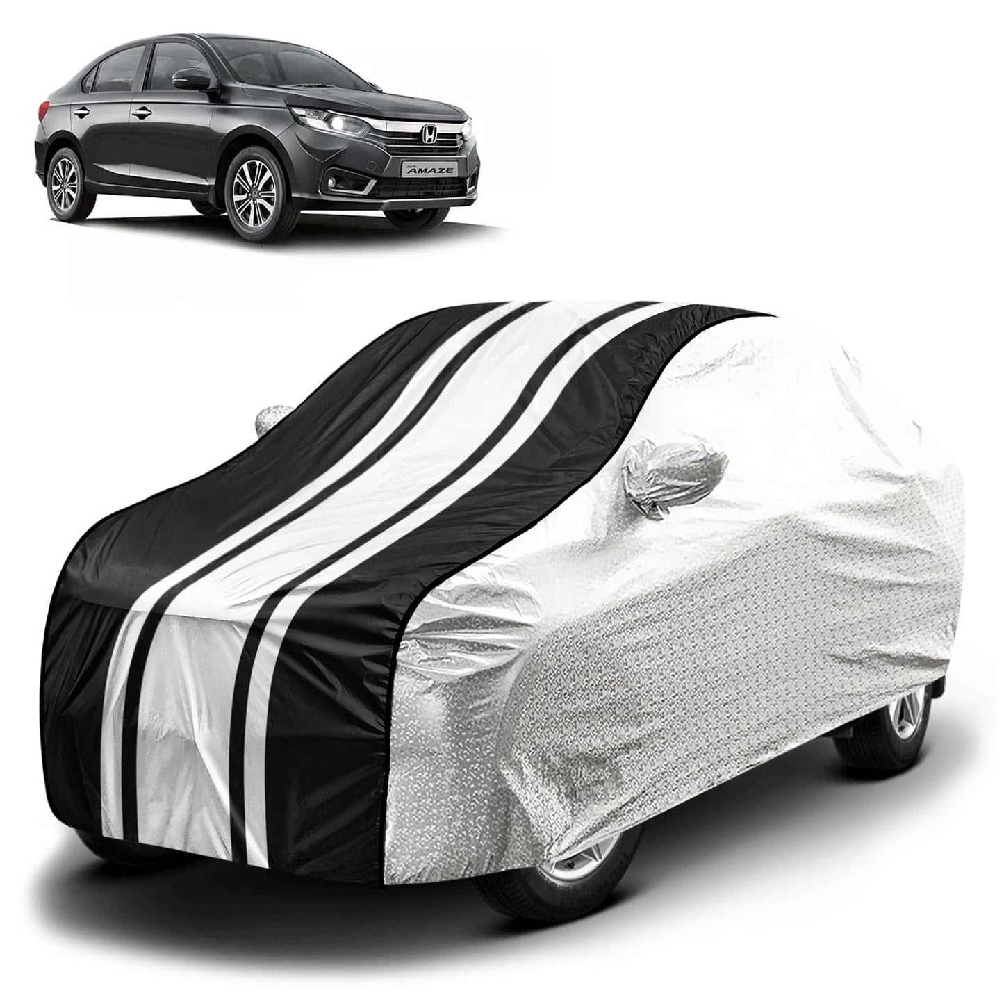 FABTEC Waterproof Premium Car Cover for Maruti Brezza Super Waterproof Car Body Cover Heavy Duty Durable PEVA Grey with Red Piping