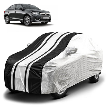 FABTEC Waterproof Premium Car Cover for Maruti Brezza Super Waterproof Car Body Cover Heavy Duty Durable PEVA Grey with Red Piping