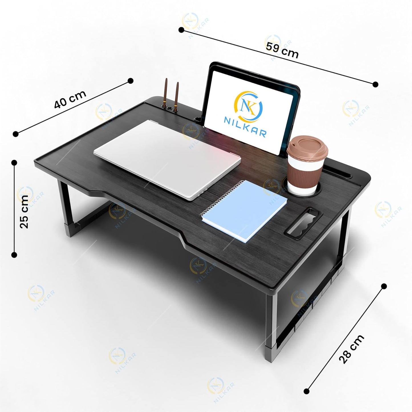 NILKAR Study Table Bed Table Premium Laptop Table/Foldable and Portable Wooden/Writing Desk for Office/Home/School (CTD-BLACK)