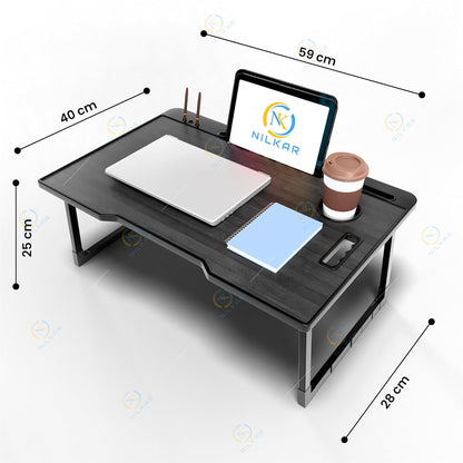 NILKAR Study Table Bed Table Premium Laptop Table/Foldable and Portable Wooden/Writing Desk for Office/Home/School (CTD-BLACK)
