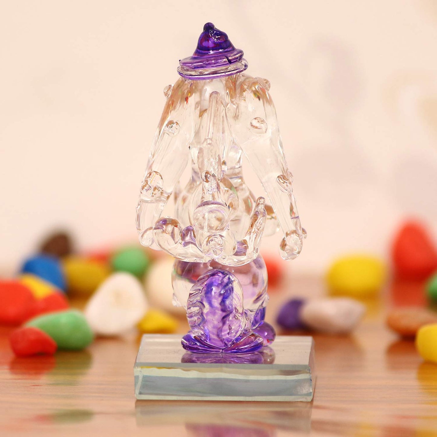 eCraftIndia Purple and Transparent Double Sided Crystal Car Ganesha Showpiece