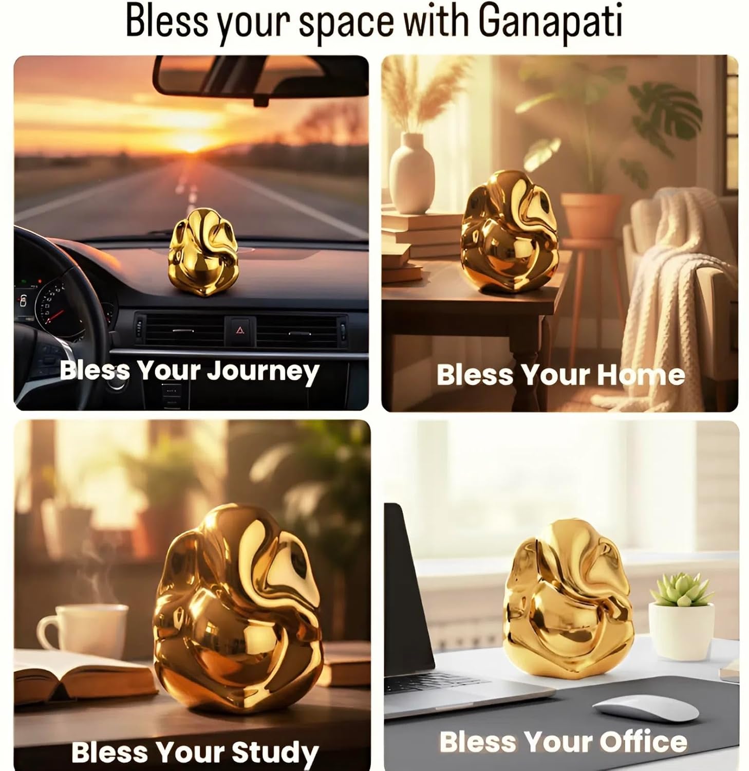House of Bless Ganesh Idol for Car Dashboard (6cm) | Vastu Blessing Ganesha Murti for Vehicle | Small Decorative Idol for Home Pooja Room,Office/Study Table & Gifting,Ganesha Idol (Golden, 6 cm)