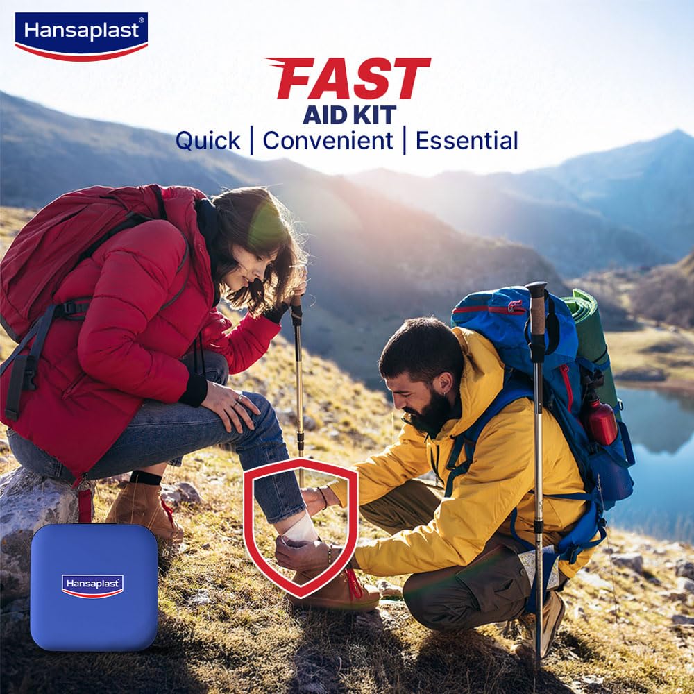 Hansaplast Fast Aid Kit | Emergency Medical Kit for Home, Office, Travel, Car, Sports, Outdoor | Multi-Use Pack for Cuts, Wounds & Injuries | Lightweight & Compact | 9 Items - 38 Pieces