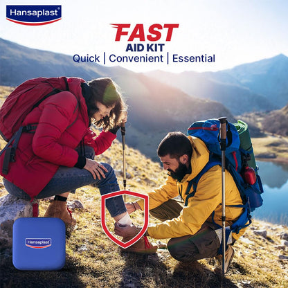 Hansaplast Fast Aid Kit | Emergency Medical Kit for Home, Office, Travel, Car, Sports, Outdoor | Multi-Use Pack for Cuts, Wounds & Injuries | Lightweight & Compact | 9 Items - 38 Pieces
