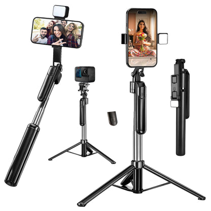 Kratos K9 Selfie Stick Tripod With Light, 67 inch /170CM Reinforced Tripod for Mobile Phone, Multi-Functional Bluetooth Long Selfie Stick for Travel,Vlogging,Compatible with iPhone and All Smartphones