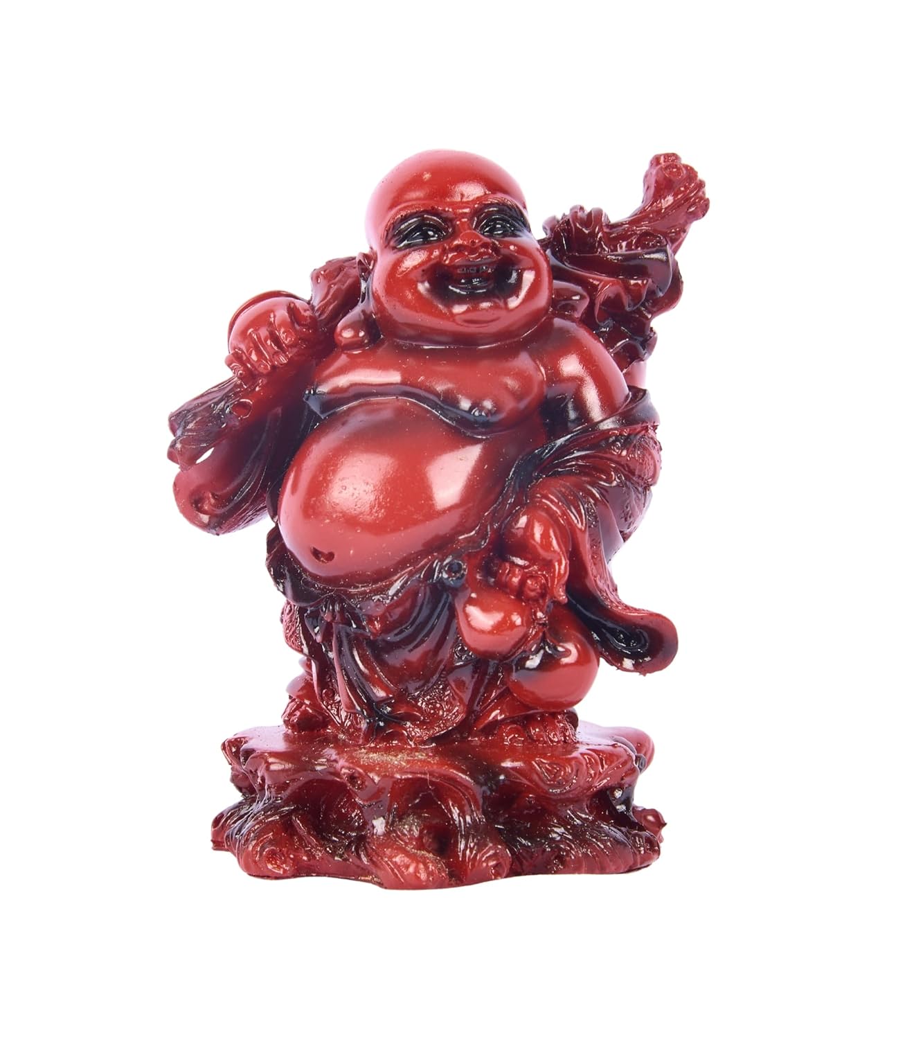 Premsons® Laughing Buddha Spiritual Living Feng Shui Showpiece with Wealth Pot in Hand Home Decoration Item Good Luck Money Success - Red