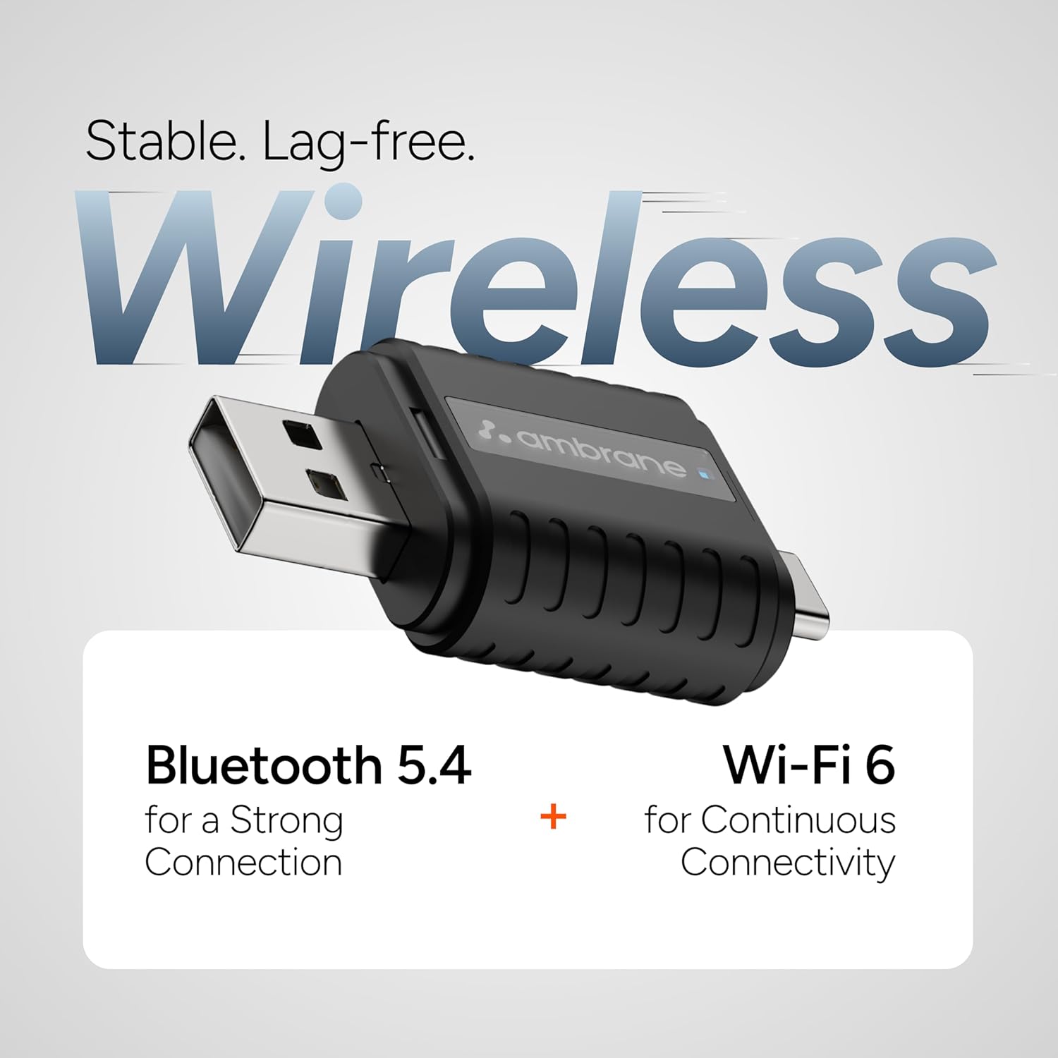 Ambrane 2 in 1 Wireless CarPlay & Android Auto Adapter | Convert Wired to Wire-Less CarPlay/Android-Auto | Plug & Play USB Dongle | Bluetooth 5.4 + Dual-Band Wi-Fi | Works with iPhone & Smartphone
