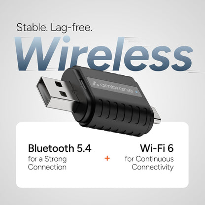 Ambrane 2 in 1 Wireless CarPlay & Android Auto Adapter | Convert Wired to Wire-Less CarPlay/Android-Auto | Plug & Play USB Dongle | Bluetooth 5.4 + Dual-Band Wi-Fi | Works with iPhone & Smartphone