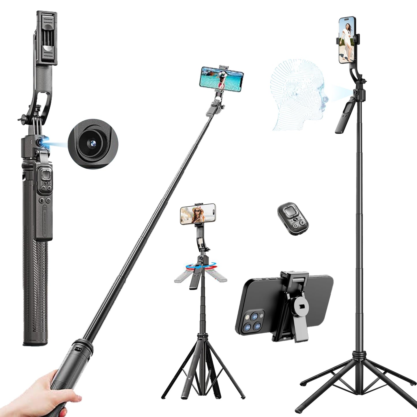 Kratos K9 Selfie Stick Tripod With Light, 67 inch /170CM Reinforced Tripod for Mobile Phone, Multi-Functional Bluetooth Long Selfie Stick for Travel,Vlogging,Compatible with iPhone and All Smartphones