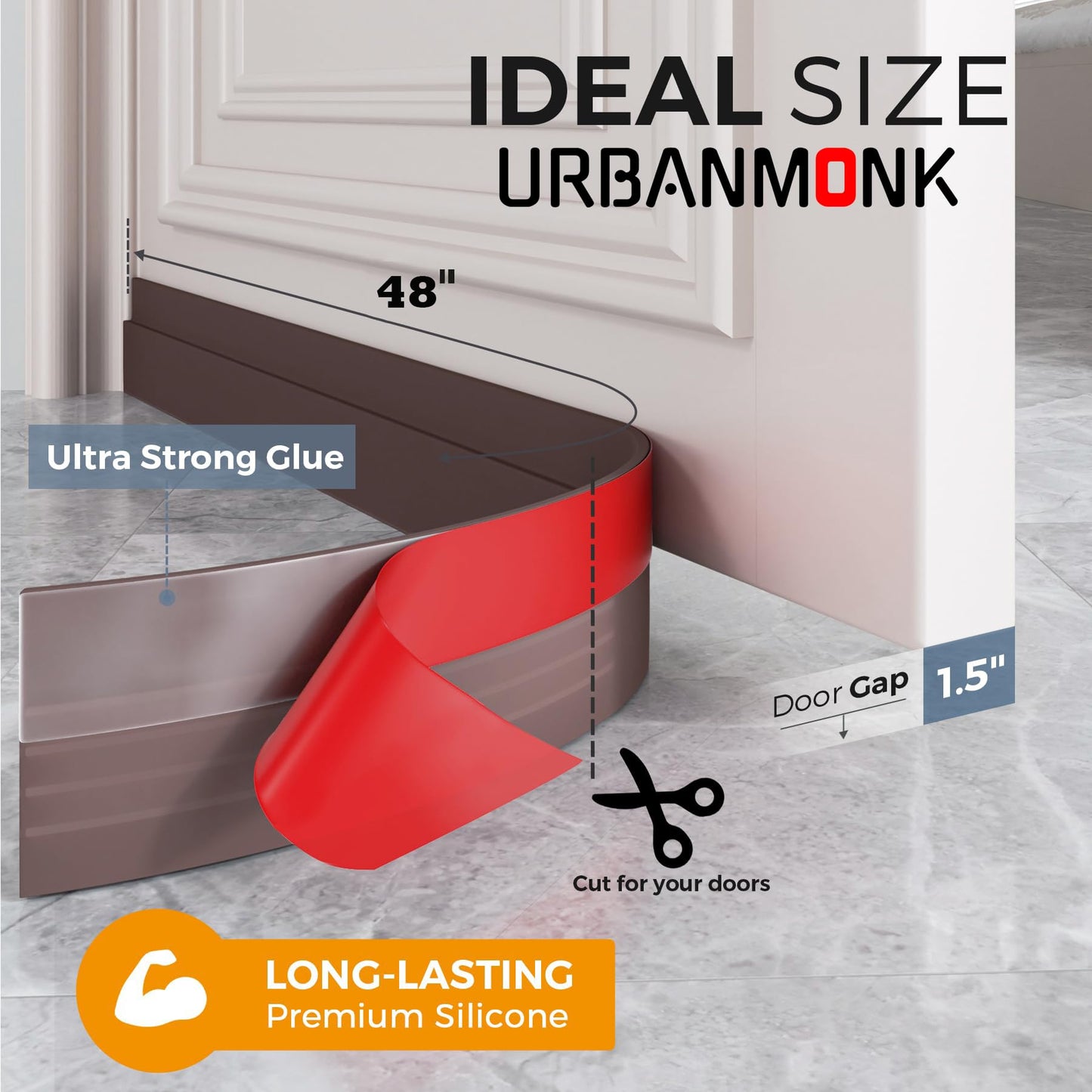 URBANMONK Silicone Door Bottom/Under Gap Filler Rubber Sealing Strip, Door Sealer Strip for Cockroach, Insect and Bugs, Seal Air & Dust, Brown, 39 inches