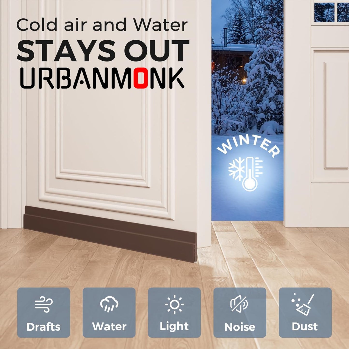 URBANMONK Silicone Door Bottom/Under Gap Filler Rubber Sealing Strip, Door Sealer Strip for Cockroach, Insect and Bugs, Seal Air & Dust, Brown, 39 inches