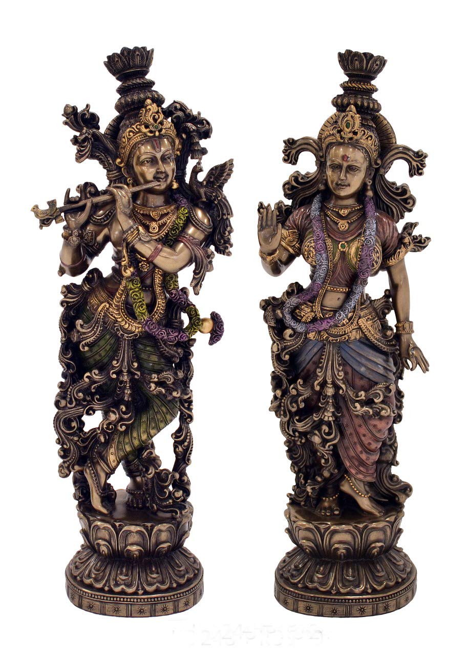 Collectible India 38 Cm Large Radha Krishna Idol Hindu Religious Idol Radha Krishan Statue Figurine Showpiece-Bronze Color(Size 14 x 5 Inches).