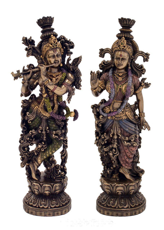 Collectible India 38 Cm Large Radha Krishna Idol Hindu Religious Idol Radha Krishan Statue Figurine Showpiece-Bronze Color(Size 14 x 5 Inches).