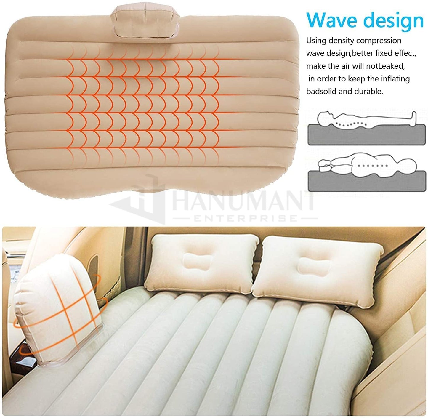 Premium Car Inflatable Bed with Pump & 2 Air Pillow|Quick Inflatable Back Seat Bed|Car Inflatable Mattress|Car Bed Mattress|Car Bed For Kids,Travel,Trip,Camping,Picnic,Pool & Beach|Universal Fit|Black