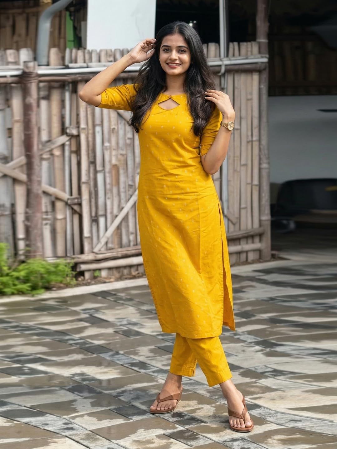 ANNI Designer Women's Viscose Straight Printed Kurta with Pant | Ethnic Indian Kurta Set | Round Neck Keyhole Design | Elbow Sleeve Traditional Dress | Office Occasion Outfit
