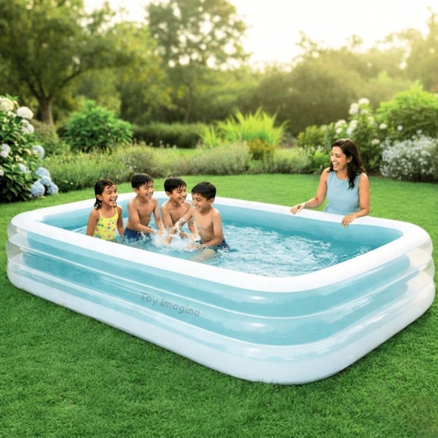 Toy Imagine 6.5 ft Inflatable Family Swimming Pool for Kids & Adults | Rectangular Pool with Electric Pump | Thick PVC | Multi-Use: Pool, Ball Pit, Bathtub & More