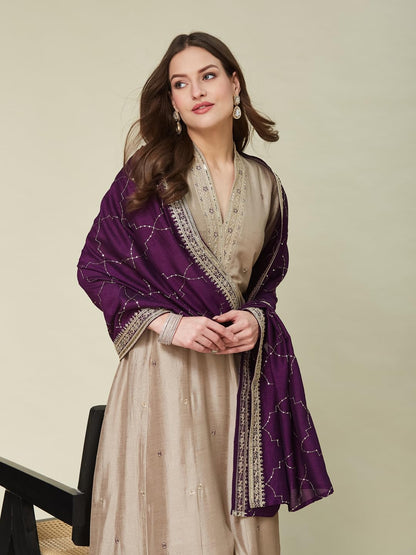MOKOSH Women's Silk Embroidered Kurta Pant Dupatta Set