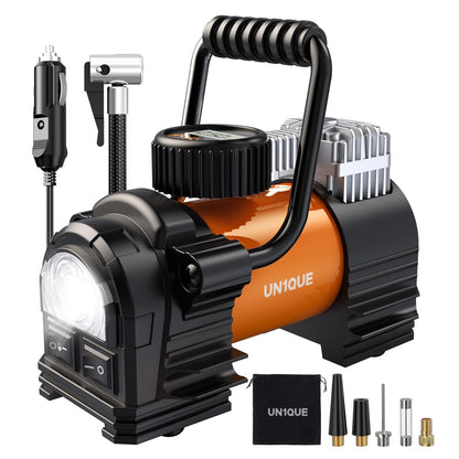 UN1QUE Tyre Inflator for Car, 150PSI Car Air Pump, 12V DC Portable Air Compressor for Tyre, Fast Inflation Speed Inflator Pump with LED Light