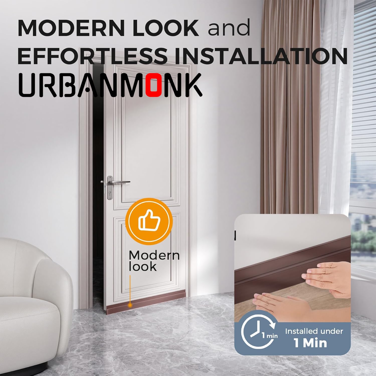 URBANMONK Silicone Door Bottom/Under Gap Filler Rubber Sealing Strip, Door Sealer Strip for Cockroach, Insect and Bugs, Seal Air & Dust, Brown, 39 inches