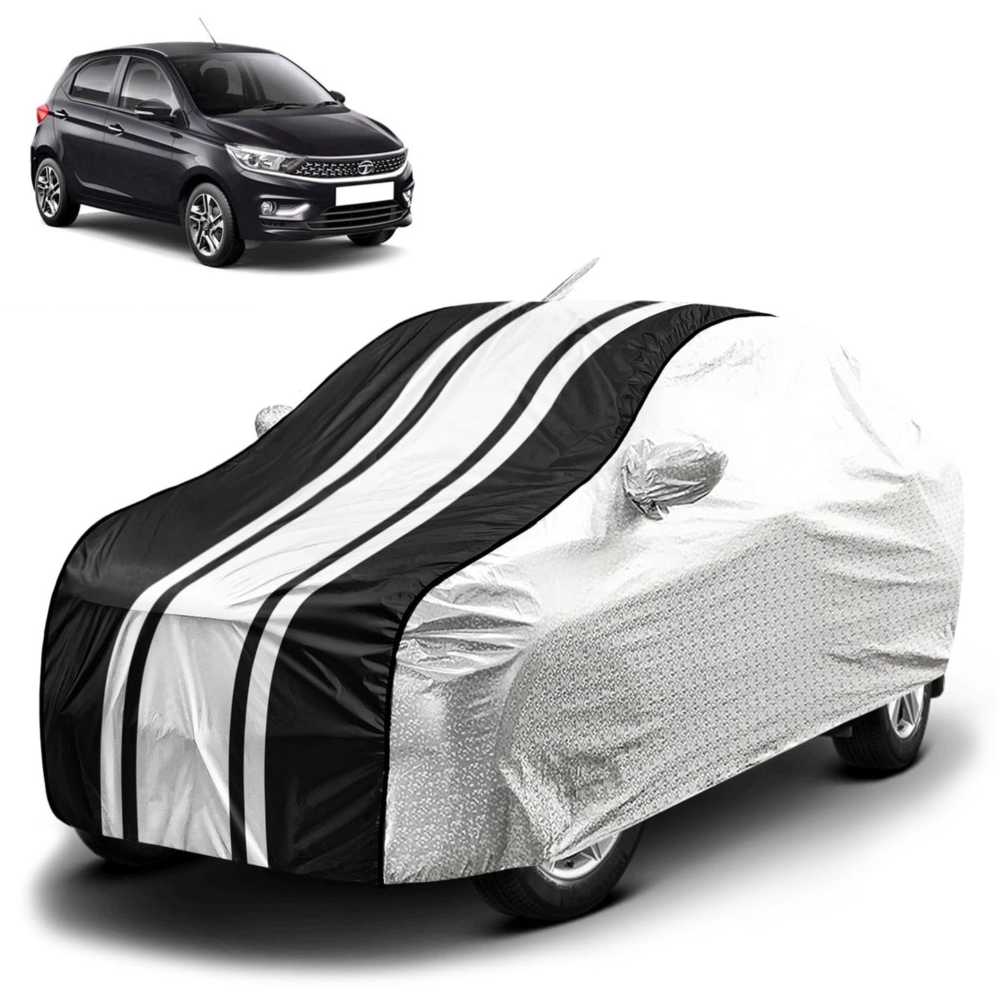 FABTEC Waterproof Premium Car Cover for Maruti Brezza Super Waterproof Car Body Cover Heavy Duty Durable PEVA Grey with Red Piping
