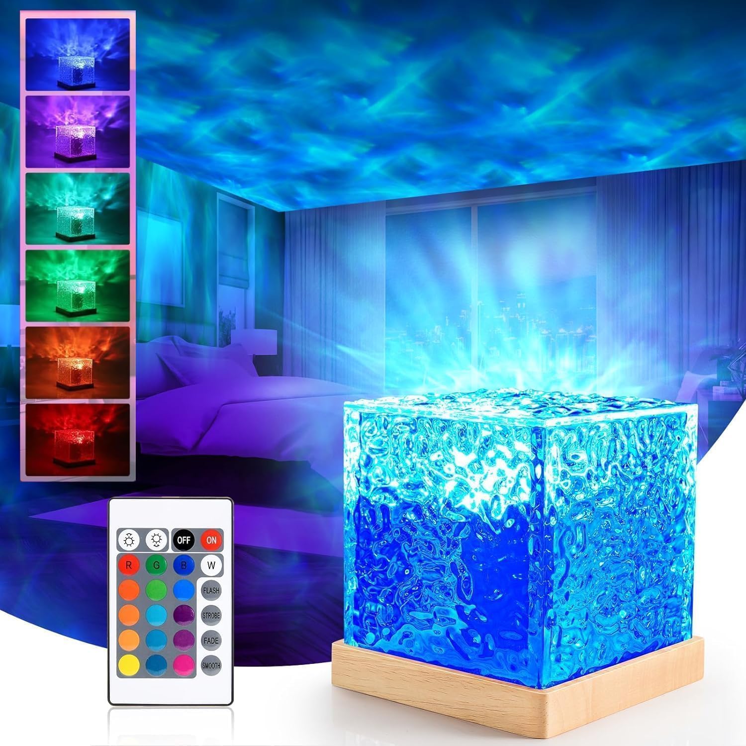 One94Store Romantic Ocean Wave Night Light Projector Lamp – 3D Water Wave LED Projection Lamp with Remote Control for Bedroom, Romantic Decor, Valentine Day Gift, Love Gift for Her, Couple Gift