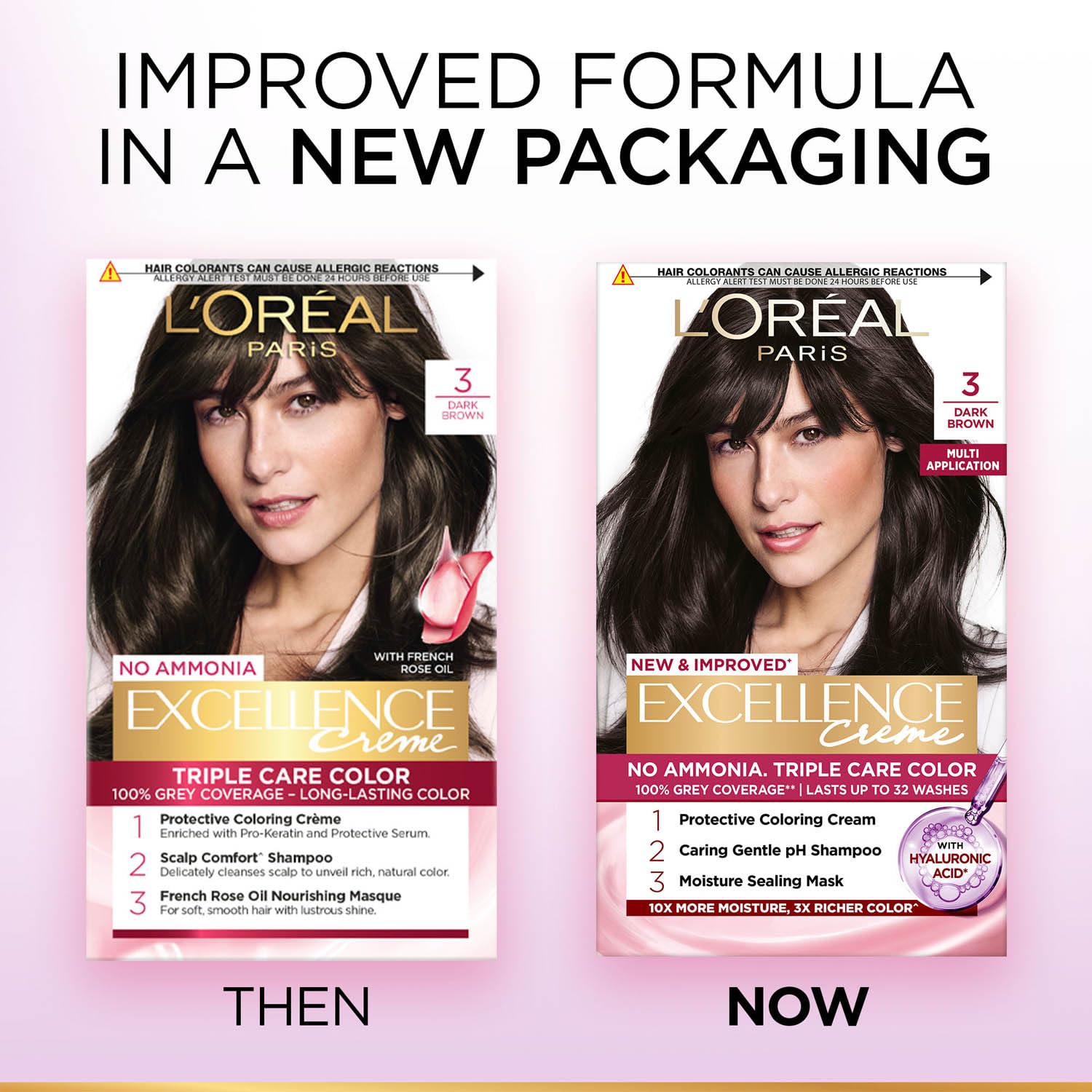 L'Oréal Paris Permanent Hair Colour, Radiant At-Home Hair Colour with up to 100% Grey Coverage, Pro-Keratin, Up to 8 Weeks of Colour, Excellence Crème, 3 Natural Darkest Brown, 72ml+100g
