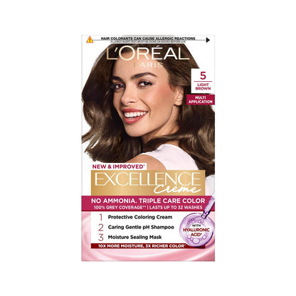 L'Oréal Paris Permanent Hair Colour, Radiant At-Home Hair Colour with up to 100% Grey Coverage, Pro-Keratin, Up to 8 Weeks of Colour, Excellence Crème, 3 Natural Darkest Brown, 72ml+100g