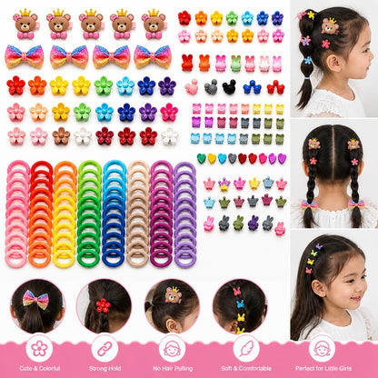 160 Pcs Baby Girl Hair Accessories Combo – 20 Mini Hair Clips, 10 Cute Cartoon Fruit Clips & 100 Soft Elastic & 30 Mini Elastic | Hair Ties | Multicolor Hair Bands & Hair Pins Set for Infants, Toddlers & Kids (0–5 Years) | TheStoreVibe