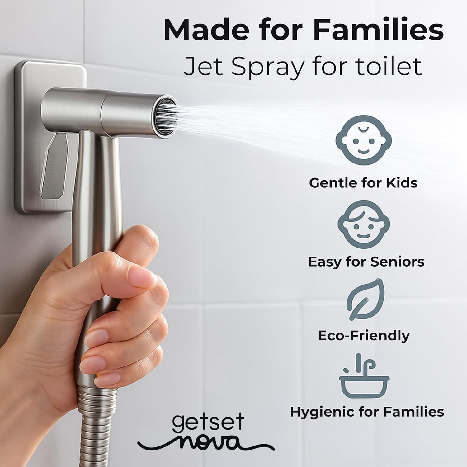 Health Faucet Stainless Steel Jet Spray Gun for Toilet | Silver & Copper Ion Shield Kills 99% Germs | Leak-Proof Bathroom 1 Year Warranty (Jet Spray Only)