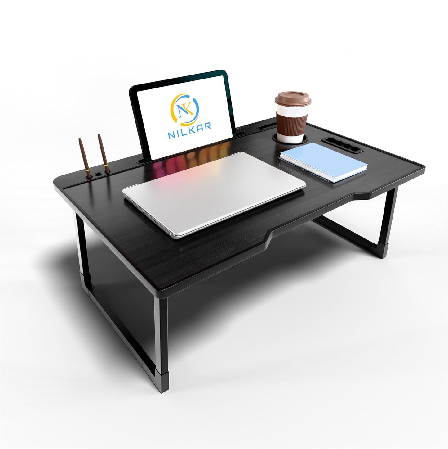 NILKAR Study Table Bed Table Premium Laptop Table/Foldable and Portable Wooden/Writing Desk for Office/Home/School (CTD-BLACK)