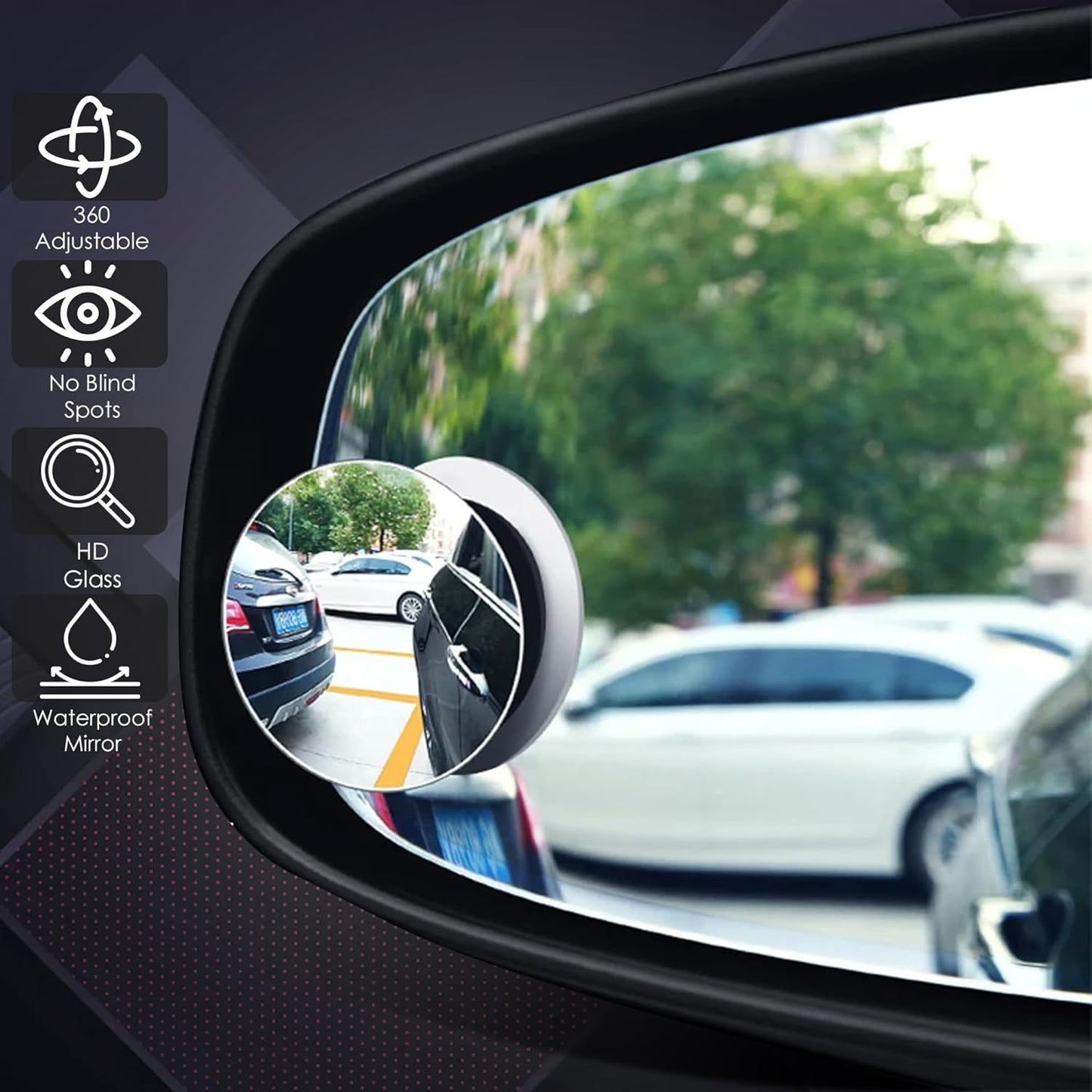 OTO2EYE Car Glass Mirror Blind Spot, 360° Mirror, Rear View Convex Mirror, Parking Mirror For Car Mirror Accessories Frameless Suitable All Cars and Bikes (Round 2-Pcs)