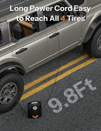 UN1QUE Tyre Inflator for Car, 150PSI Car Air Pump, 12V DC Portable Air Compressor for Tyre, Fast Inflation Speed Inflator Pump with LED Light