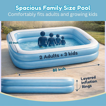 Toy Imagine 6.5 ft Inflatable Family Swimming Pool for Kids & Adults | Rectangular Pool with Electric Pump | Thick PVC | Multi-Use: Pool, Ball Pit, Bathtub & More
