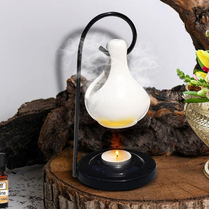 Pure Source India Porcelain Relaxing Fragrance Aroma Set with 10 ml Aroma Oil and 4 Tea Light Candles (White)