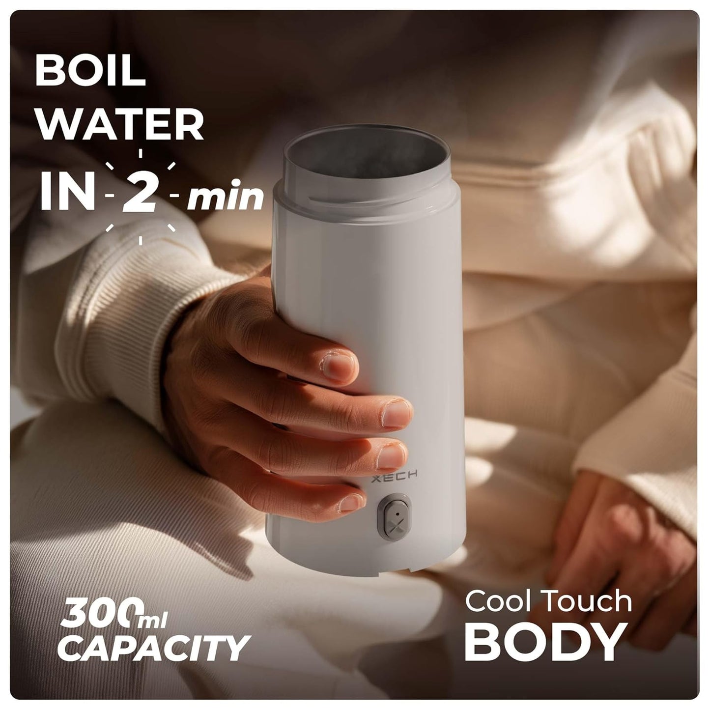 XECH Portable Electric Kettle 300ml | Mini Electric Kettles for Hot Water | Small Travel Kettle with In-Built Cable | Bottle-Shaped Kettle for Tea, Coffee | Travel Accessories (Hydroboil Mini)