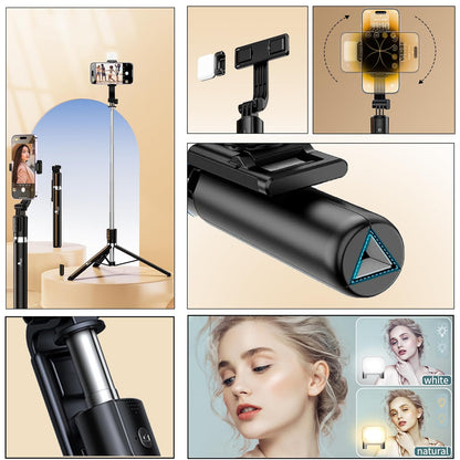 Kratos K9 Selfie Stick Tripod With Light, 67 inch /170CM Reinforced Tripod for Mobile Phone, Multi-Functional Bluetooth Long Selfie Stick for Travel,Vlogging,Compatible with iPhone and All Smartphones