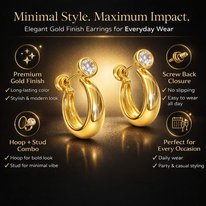 Men’s Gold Plated Hoop & Stud Earrings | Stylish Screw Back Earrings for Men & Boys | Minimal Fashion Jewelry for Daily Wear, Party & Casual Look