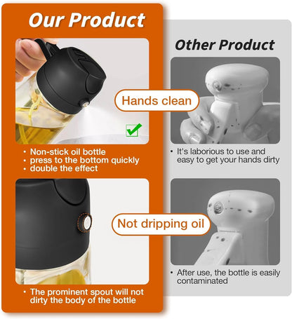 Misamo Enterprise Glass Oil Sprayer and Dispenser Bottle, 500ml Capacity, 2-in-1 Design, Black