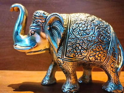 Royal Metal Elephant 5 Inch for Fantasy Showpiece Decoration and Gift Purpose-Set of 2, Silver