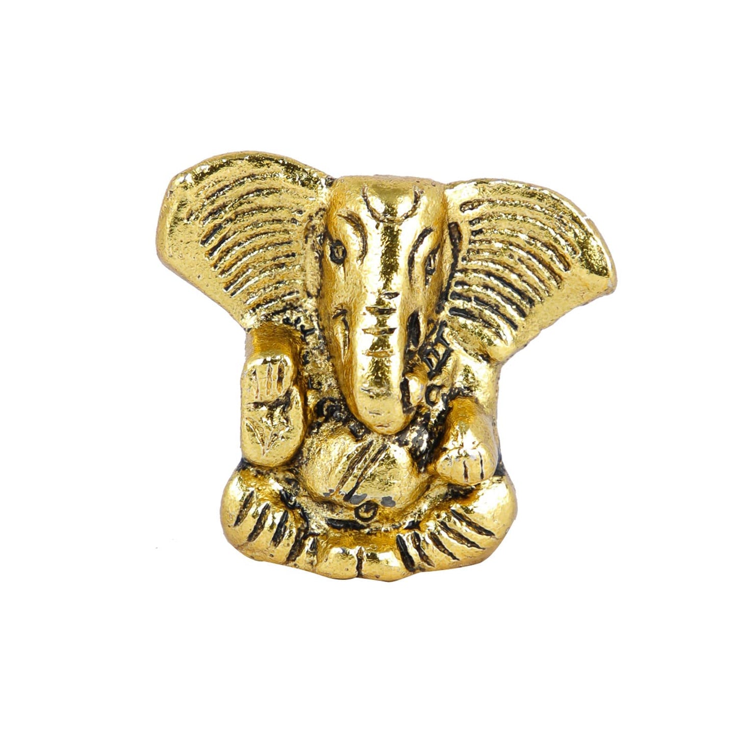 CraftVatika Metal Ganesh Idol for Car Dashboard Small, Handmade Small Ganpati Statue Murti for Home, Office, Tabledesk, Diwali Gift Items (Golden, 4 CM Height)