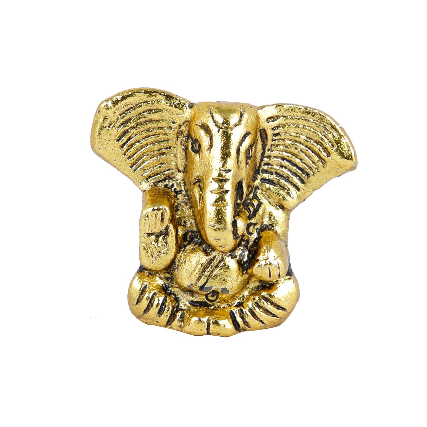 CraftVatika Metal Ganesh Idol for Car Dashboard Small, Handmade Small Ganpati Statue Murti for Home, Office, Tabledesk, Diwali Gift Items (Golden, 4 CM Height)
