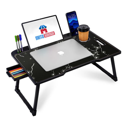 DIVIJA STORE Wood Smart Multipurpose Foldable Laptop Table with Cup Holder, Study Table, Bed Table, Breakfast Table, Foldable and Portable/Ergonomic & Rounded Edges/Non-Slip Legs (Black), 59 cm, 8 cm
