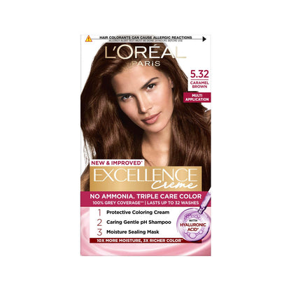 L'Oréal Paris Permanent Hair Colour, Radiant At-Home Hair Colour with up to 100% Grey Coverage, Pro-Keratin, Up to 8 Weeks of Colour, Excellence Crème, 3 Natural Darkest Brown, 72ml+100g