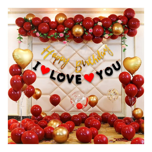 Party Propz Birthday Decoration Items - 45Pcs, Decortion Items For Wife, Birthday Decorations For Girls, Heart Foil I Love You Balloons For Decoration