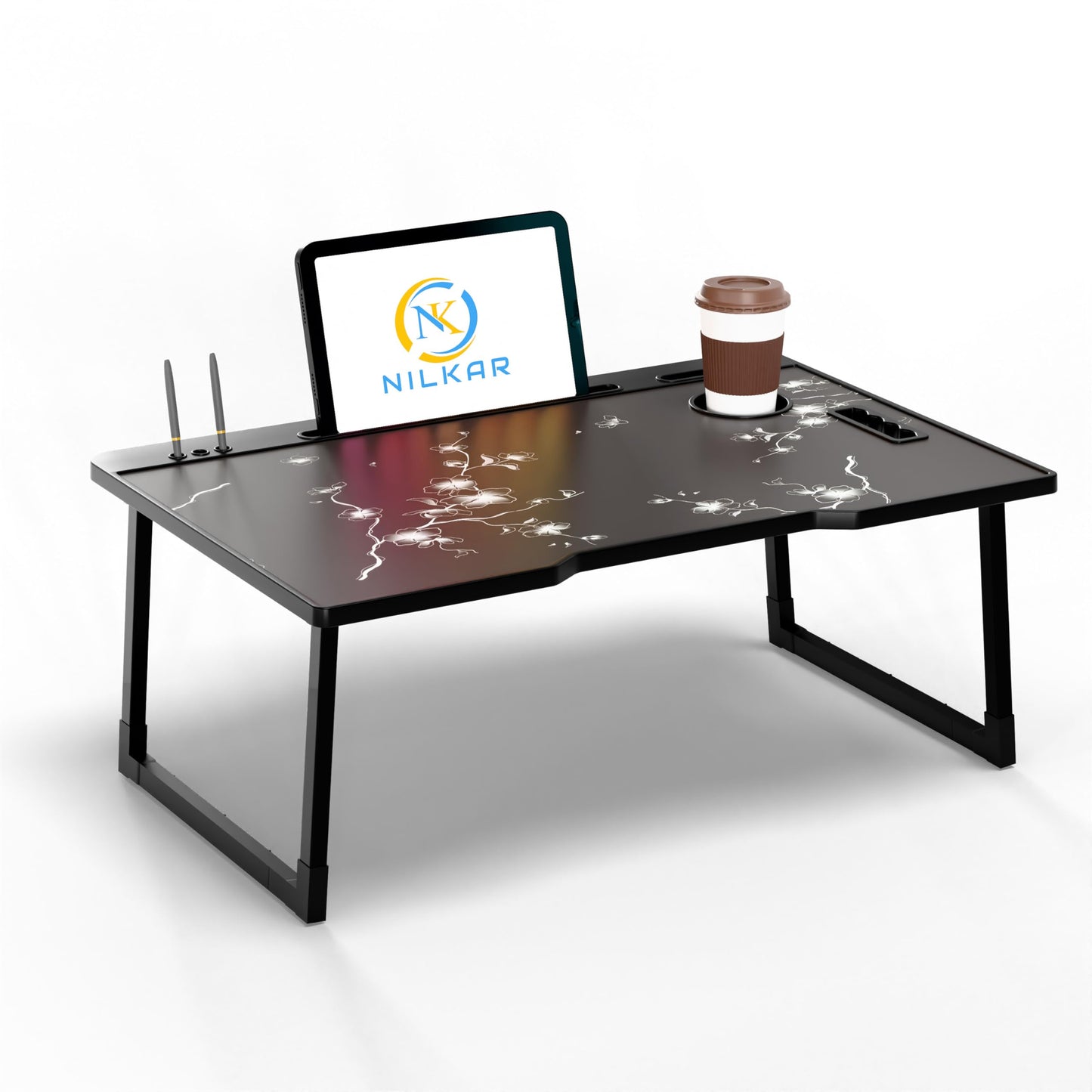 NILKAR Study Table Bed Table Premium Laptop Table/Foldable and Portable Wooden/Writing Desk for Office/Home/School (CTD-BLACK)