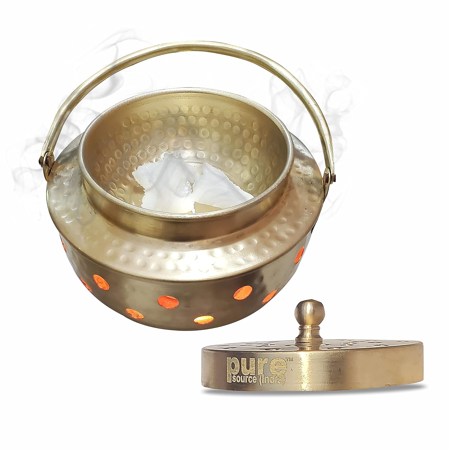 Pure Source India Brass Kapoor Dani, Aroma Diffuser, Bakhoor Dani, Incense Burner, Pack of 1(Star Cutting), Round
