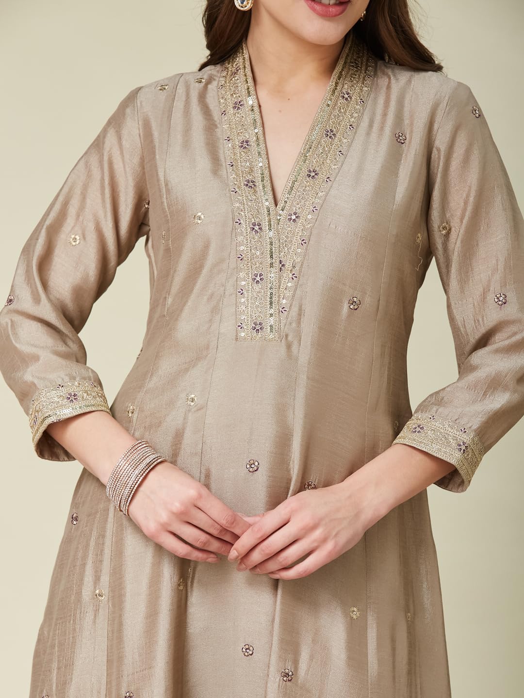 MOKOSH Women's Silk Embroidered Kurta Pant Dupatta Set