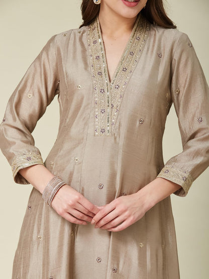 MOKOSH Women's Silk Embroidered Kurta Pant Dupatta Set